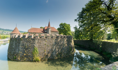 Obraz premium medieval 12th century water castle of Hallwyl in Switzerland