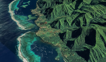 the coast of the city of Teahupoo of the island of Tahiti French Polynesia in 2019 - obrazy, fototapety, plakaty