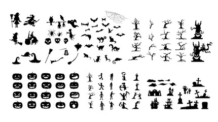 The Collection of halloween silhouettes icons and characters, Shape of halloween character ready made for use. EPS10 Vector.