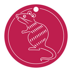 Rat zodiac sign. Chinese calendar. 2020 new year. Template for laser cutting, plotter cutting, printing or paper cut. Round red banner.