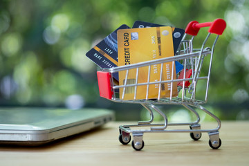 Small shopping trolley and many of credit cards