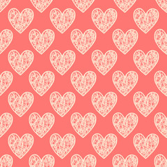 Seamless pattern with hand drawn hearts, vector illustration for greeting cards, wedding invitation, banners, backgrounds, textiles design.