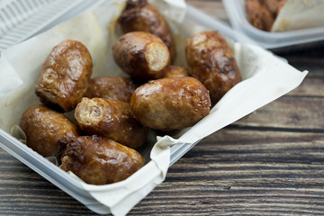 Isaan sausage in box, popular food in Thailand