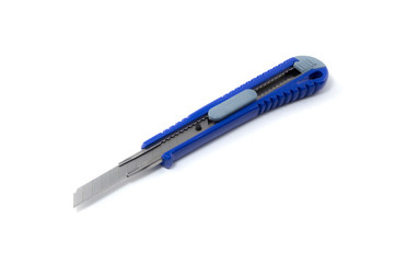 Blue cutter knife isolated on white background.