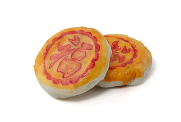 Traditional chinese cake isolated on white background, The words means happiness and fortune.