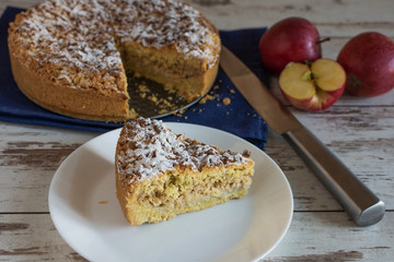 Homemade grated apple pie. Dessert ready to eat.