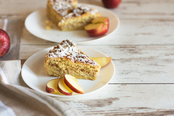 Homemade grated apple pie. Dessert ready to eat.
