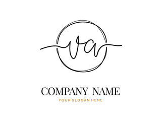 V A VA Initial handwriting logo design with circle. Beautyful design handwritten logo for fashion, team, wedding, luxury logo.