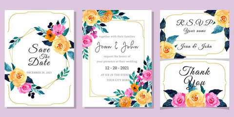 wedding invitation set with watercolor floral