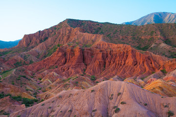Colourful canyon with blue sky, Issik-Kul, Kirghizstan