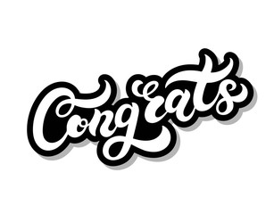Congrats. Celebration illustration for logo, banner, poster. Hand drawn lettering with background. Vector illustration