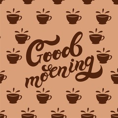 Good morning. Hand drawn lettering with background. Vector illustration