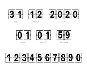 Scoreboard of hours, minutes and seconds, day, month and year