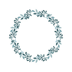 Vector watercolor christmas wreath. Winter painting illustration. Winter leafs holiday frame.