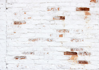 White brick vintage textured loft wall background texture, empty space for your design, closeup, festive christmas holiday backdrop concept