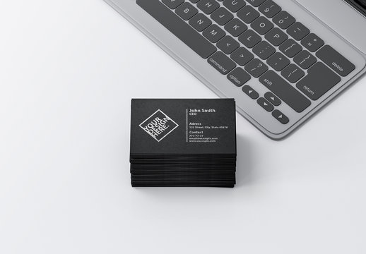 Stack of Black Business Cards Mockup