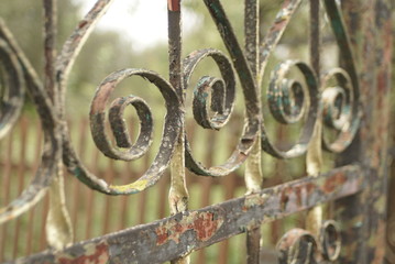 Fragment old metal fence close up