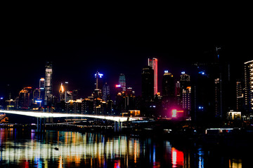 Night Scenery of High-rise Buildings of Chongqing River-Crossing Bridge in Asia