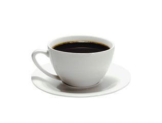 Black coffee in a white coffee cup. closeup isolated on white background. With Clipping path