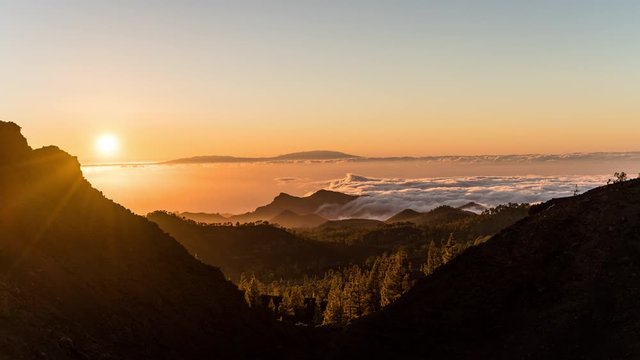Clouds moving it in the sunset with the island of La Palma in the background 