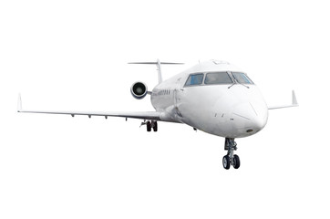 Commercial small aircraft isolated on white background.