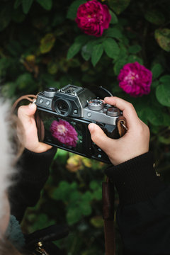 Kind fotografiert eine Blume
