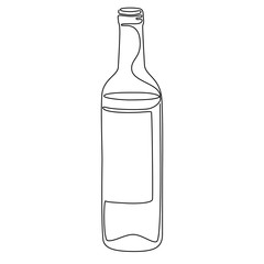 Continuous line drawing. Bottle of wine. Vector illustration.