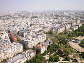 Aerial shot of the Champs Elysees from the Eiffel Tower in Paris. April 16, 2011. Paris, France Island, France, Europe. Travel Tourism Street Photography