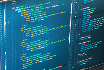 Css3 code on blue background, close up