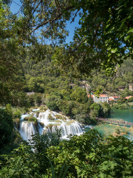 Croatia, Europe, august 2019: Beautiful Skradinski Buk Waterfall In Krka National Park - Dalmatia