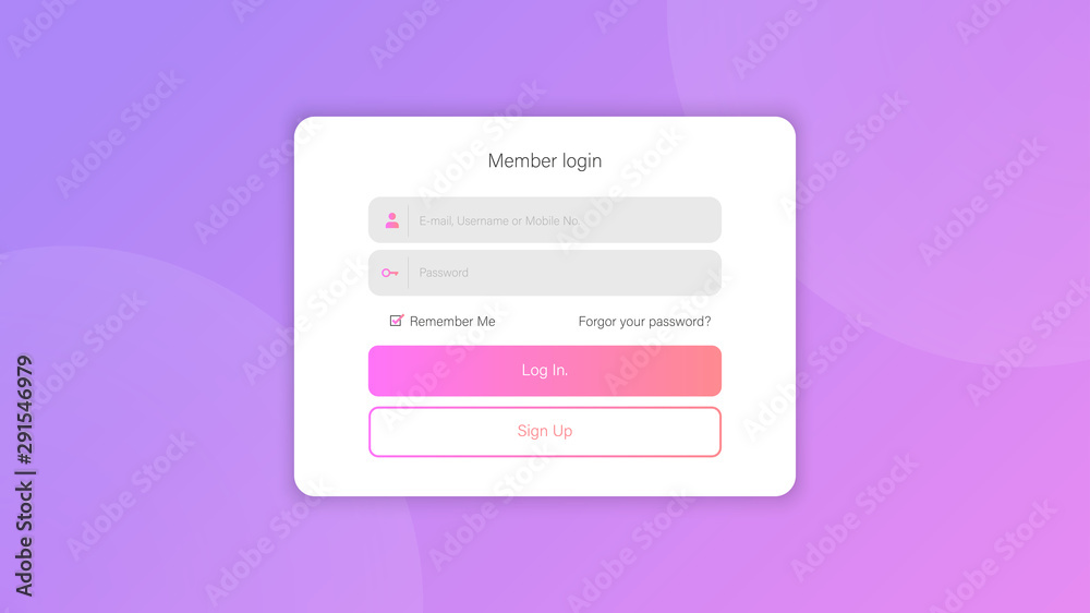 Wall mural web site login screen. web design. interface elements template.