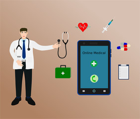 Doctor suggest consultation treatment with smartphone , online medical concept