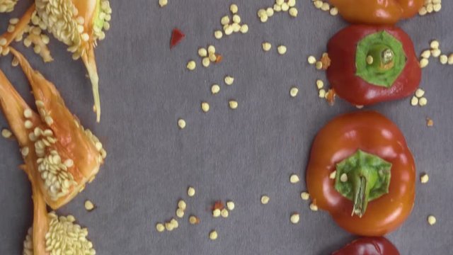 beautiful background of chopped bell pepper and seeds