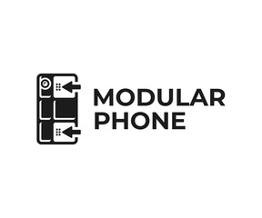 Customizable phone logo design. Modular smartphone vector design. Building blocks for phone logotype