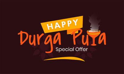 Typography text on sale of indian festival of durga puja with Dhunuchi .