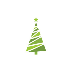 Christmas tree. Tree icon in flat design. Xmas cartoon background. merry spruce fir. Winter illustration isolated on white. Pine.