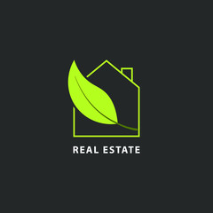 Green real estate logo isolated.  House vector image