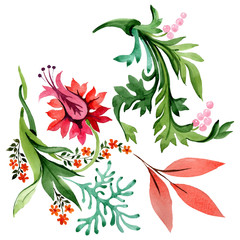 Winter ornament elements. Watercolor background illustration set. Isolated ornament illustration element.