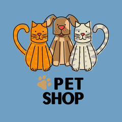 mascots with pets shop set icons