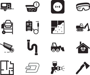 home vector icon set such as: shape, cable, factory, money, paint, firefighter, tourist, architecture, floorplan, care, digging, open, socket, empty, stopwatch, label, floor, internet, protection