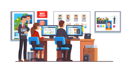 olitician HQ office workers and campaign manager