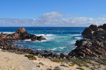 Fototapeta na wymiar Beautiful and dramatic rocky coastal scenery near Sugarloaf Rock, Cape Naturaliste, Western Australia, Australia