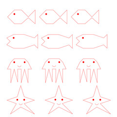 Cornici rosse geometriche  fauna marina isolate si sfondo bianco