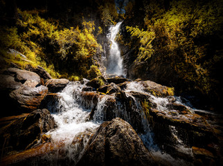 landscape with waterfall of mountain Altai, Russia