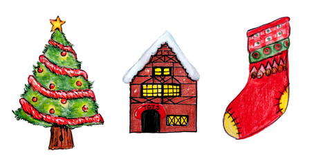 Set di icone di Natale a mano libera, isolate su sfondo bianco