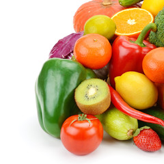 Fruits and vegetables isolated on white background.
