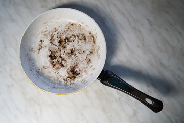 Dirty white frying pan