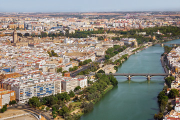 Obraz premium Aerial view of beautiful Seville city centre and its landmarks, Spain