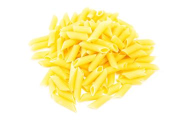 Pasta penne rigate macaroni isolated on white