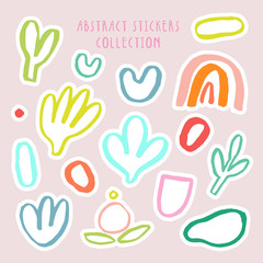 Vector set of cute abstract stickers. Artistic stationery elements design in naive style. Imaginary stickers design - Cute collection.